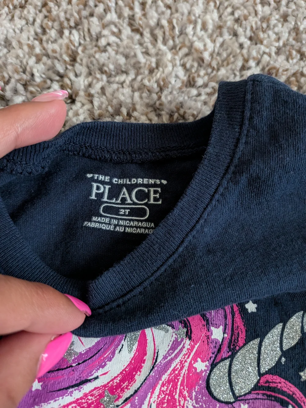 The Children's Place Navy Long Sleeve Tee with Pink Unicorn Graphic Size 2T